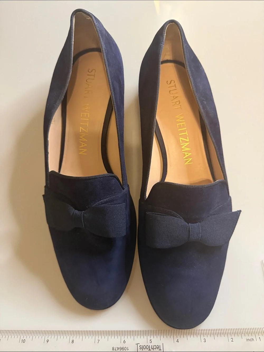 Stuart Weitzman Navy Suede Bow Loafers - Women's